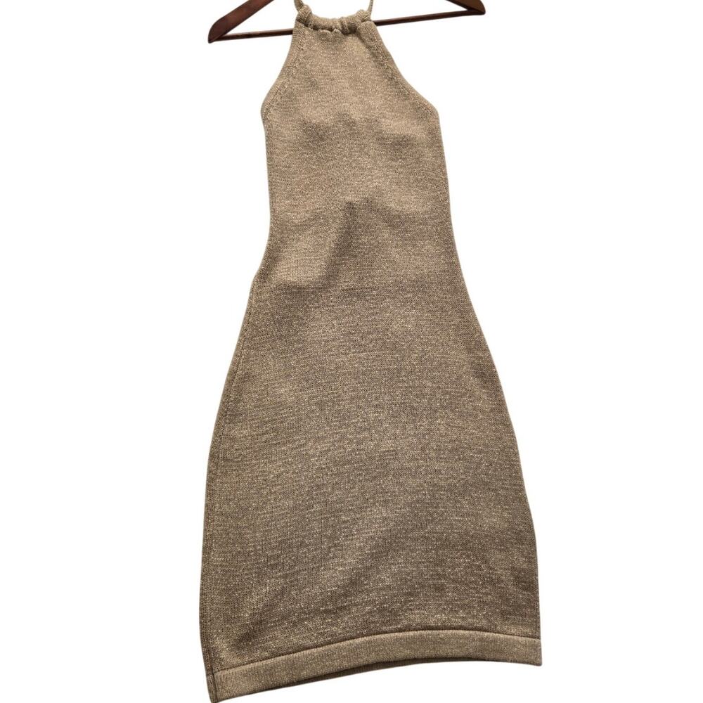 Sand Halter Bodycon Boho Mini Dress Open Back Multi‑Tie Sexy Vacation Size M